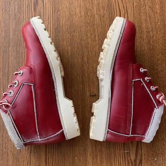 EUC VINTAGE BLINGED TIMBERLAND WATERPROOF LACE UP 5” RED BOOT - Picture 8 of 15